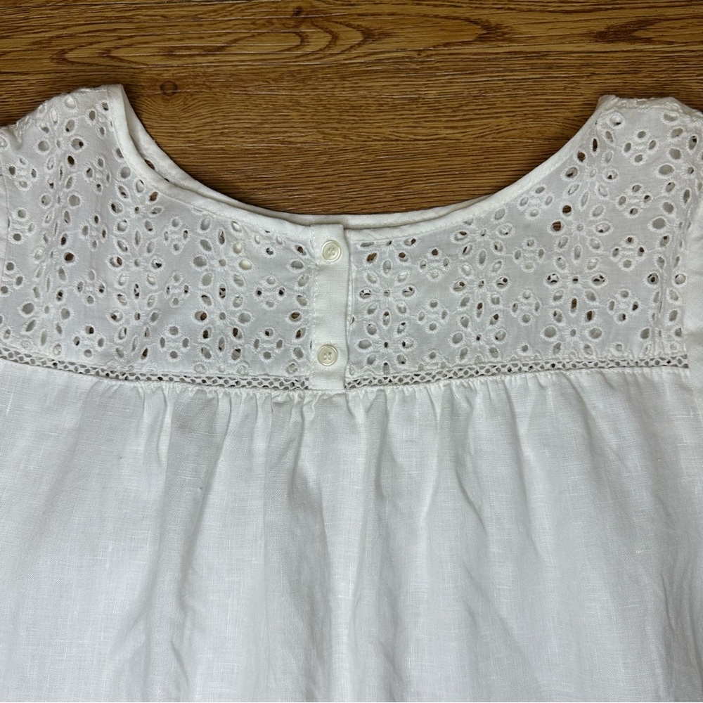 NWOT J. CREW White Linen Peasant Eyelet Women’s Preppy Blouse Top - Size Small - Picture 8 of 9